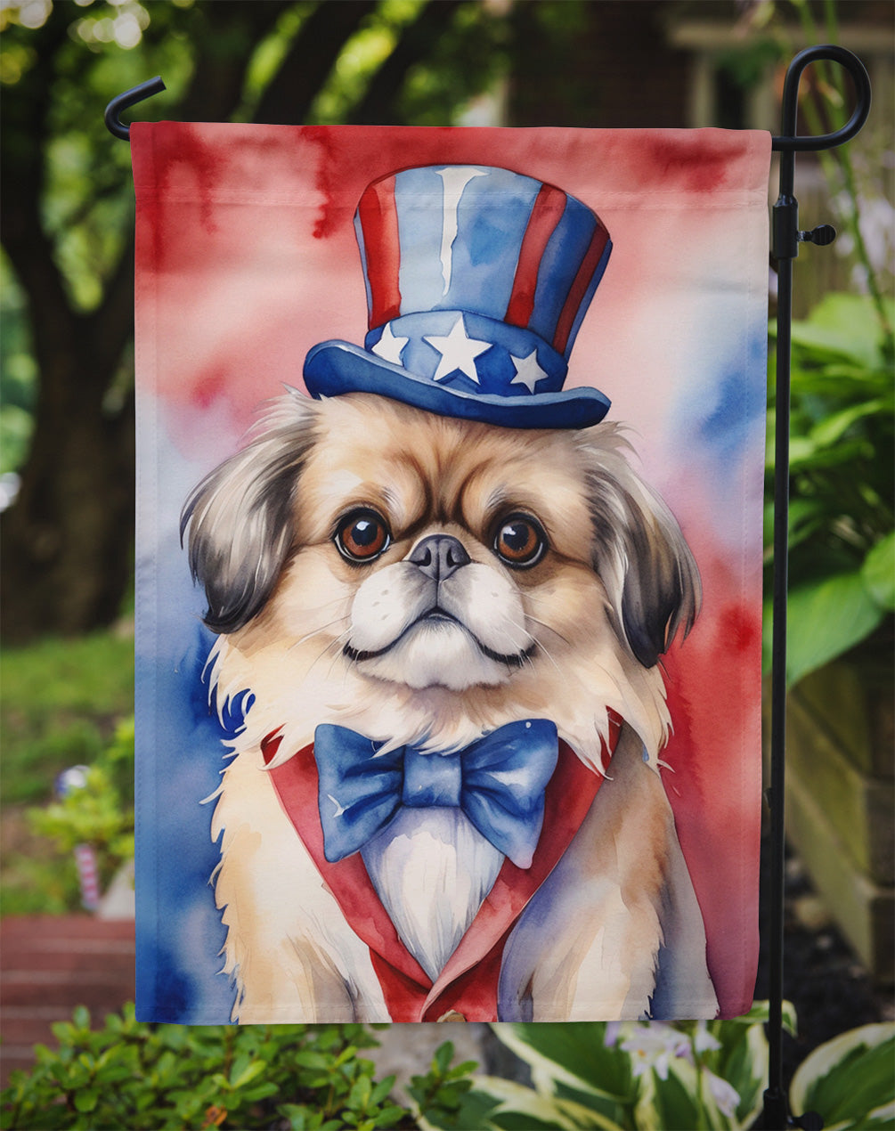 Pekingese Patriotic American Garden Flag