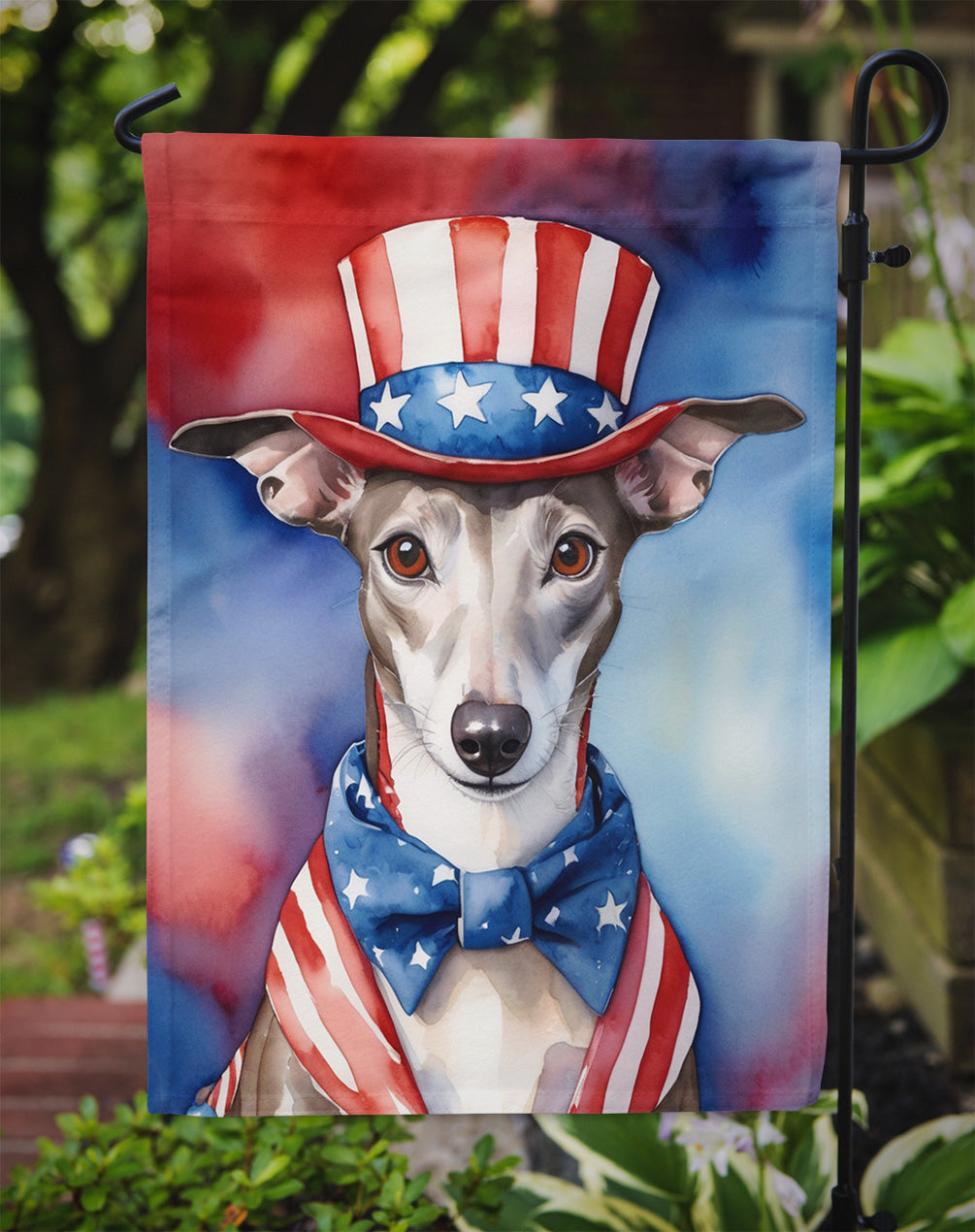 Whippet Patriotic American Garden Flag