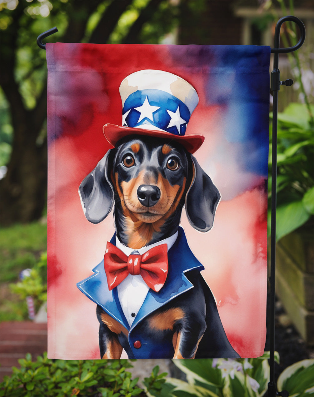 Dachshund Patriotic American Garden Flag